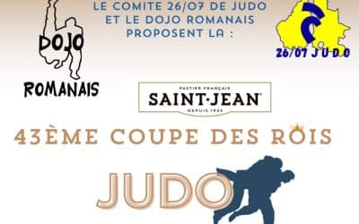 Rendez vous dans 3 mois à Romans ! La 43ème édition de la COUPE DES ROIS aura lieu les 10 et 11 janvier 2026. Cette manifestation (qui a regroupé plus de 1000 judokas l’année dernière) est conjointement organisée par le DOJO ROMANAIS et le COMITE DROME ARDECHE. Cette année, la compétition minimes (le samedi) sera à nouveau labélisée A (le plus haut niveau en France pour cette catégorie d’âge). Place aux cadets pour un tournoi relevé le dimanche matin (relation grades-championnats).  Bouquet final du week-end avec le dimanche après-midi, la compétition par équipes séniors à laquelle prennent régulièrement part plusieurs clubs de 1ère division (formule poules-tableau). Bon d&rsquo;achat de 80 euros chez notre partenaire « La boutique du Combat » ADIDAS pour les vainqueurs de chaque catégories (le dimanche). Toute l&rsquo;équipe du Dojo Romanais sera heureuse de vous accueillir nombreux dans la Drôme pour cette occasion :)